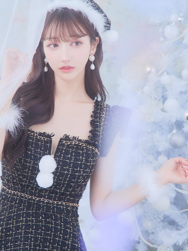 画像7: SALE!【サンタコス 4点セット】【S-Lサイズ/2カラー】チェーンモチーフフロントジップツイードフレアサンタコスプレ[YMT] (7)