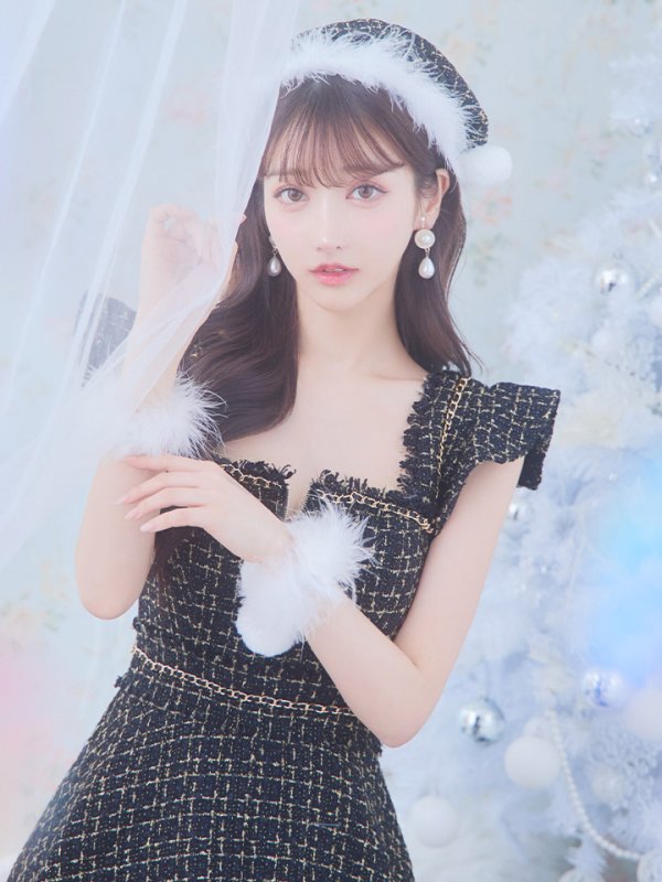 画像8: SALE!【サンタコス 4点セット】【S-Lサイズ/2カラー】チェーンモチーフフロントジップツイードフレアサンタコスプレ[YMT] (8)