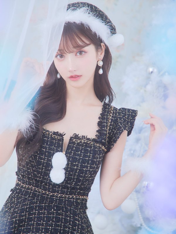 画像9: SALE!【サンタコス 4点セット】【S-Lサイズ/2カラー】チェーンモチーフフロントジップツイードフレアサンタコスプレ[YMT] (9)