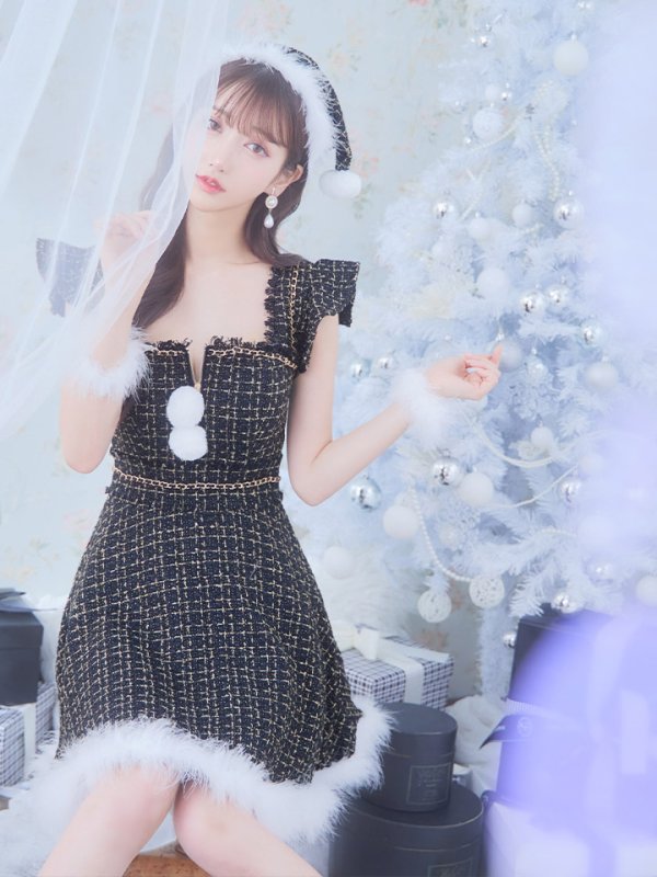 画像10: SALE!【サンタコス 4点セット】【S-Lサイズ/2カラー】チェーンモチーフフロントジップツイードフレアサンタコスプレ[YMT] (10)