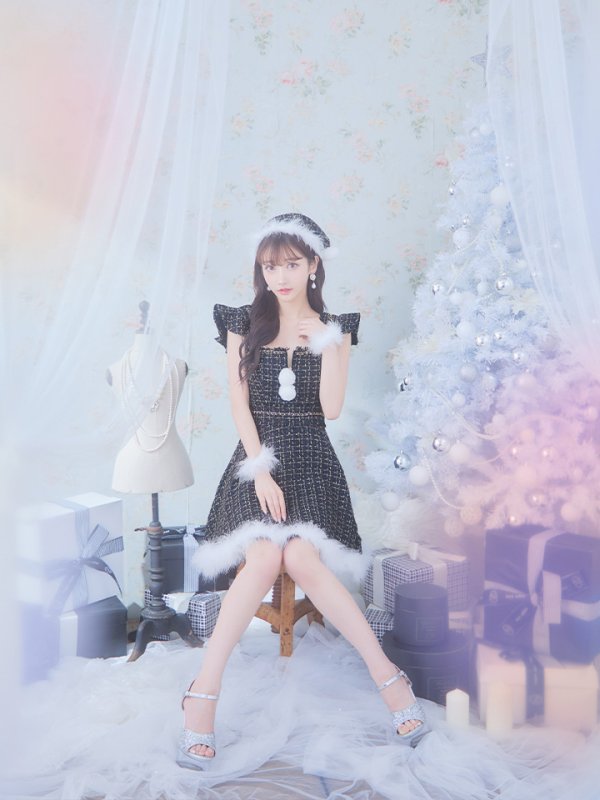 画像12: SALE!【サンタコス 4点セット】【S-Lサイズ/2カラー】チェーンモチーフフロントジップツイードフレアサンタコスプレ[YMT] (12)