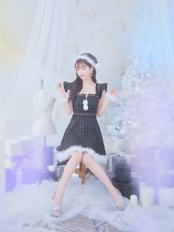 画像14: SALE!【サンタコス 4点セット】【S-Lサイズ/2カラー】チェーンモチーフフロントジップツイードフレアサンタコスプレ[YMT] (14)