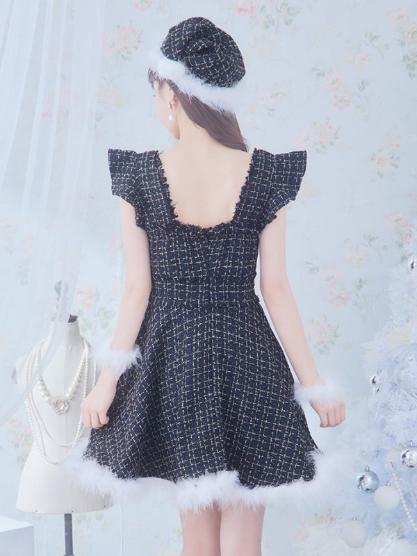 画像16: SALE!【サンタコス 4点セット】【S-Lサイズ/2カラー】チェーンモチーフフロントジップツイードフレアサンタコスプレ[YMT] (16)