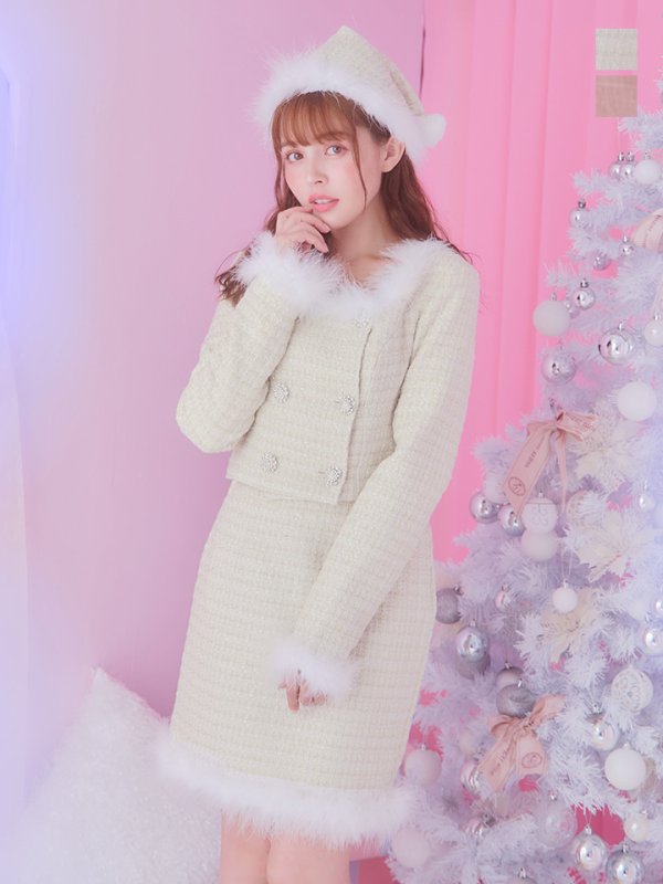 画像2: SALE!【サンタコス 3点セット】【XS-Lサイズ/2カラー】ロングスリーブツイードサンタコスプレ[YMT] (2)