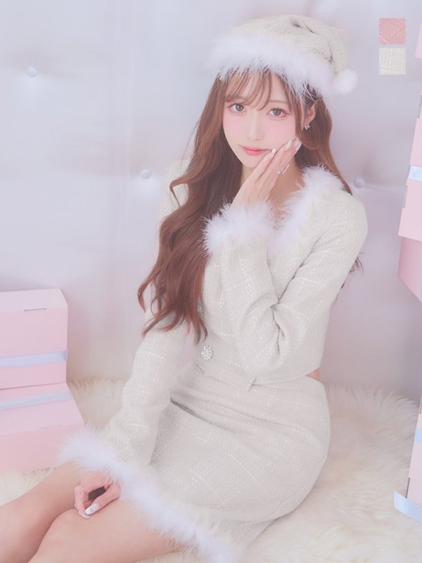 画像2: SALE!【サンタコス 3点セット】【XS-Lサイズ/2カラー】ロングスリーブツイードサンタコスプレ[YMT] (2)