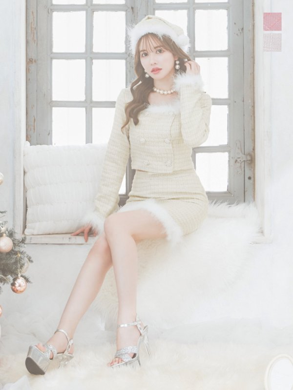 画像2: SALE!【サンタコス 3点セット】【XS-Lサイズ/2カラー】ロングスリーブツイードサンタコスプレ[OF01] (2)