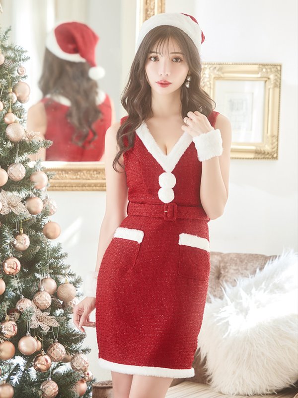 画像4: SALE!【サンタコス 5点セット】【XS-Lサイズ/1カラー】ラメツイードサンタコスプレ[YMT] (4)