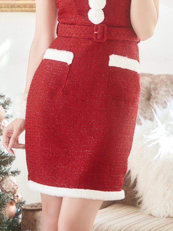 画像17: SALE!【サンタコス 5点セット】【XS-Lサイズ/1カラー】ラメツイードサンタコスプレ[YMT] (17)