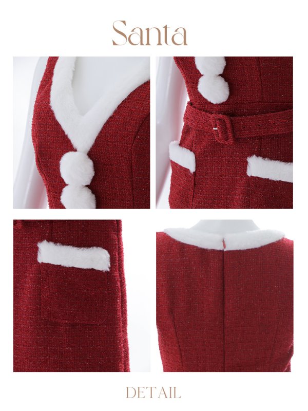 画像34: SALE!【サンタコス 5点セット】【XS-Lサイズ/1カラー】ラメツイードサンタコスプレ[YMT] (34)