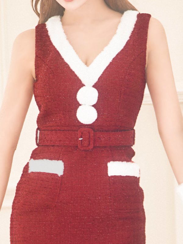 画像30: SALE!【サンタコス 5点セット】【XS-Lサイズ/1カラー】ラメツイードサンタコスプレ[YMT] (30)