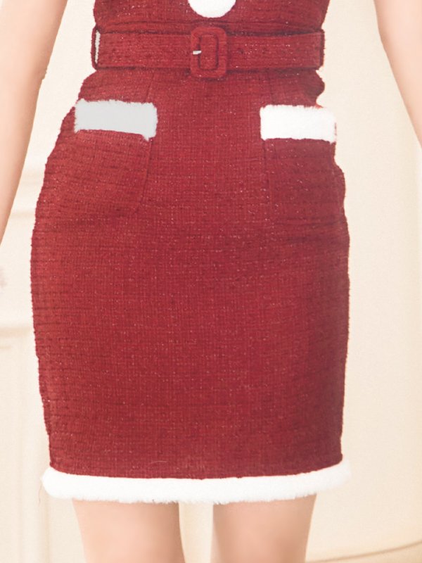 画像31: SALE!【サンタコス 5点セット】【XS-Lサイズ/1カラー】ラメツイードサンタコスプレ[YMT] (31)