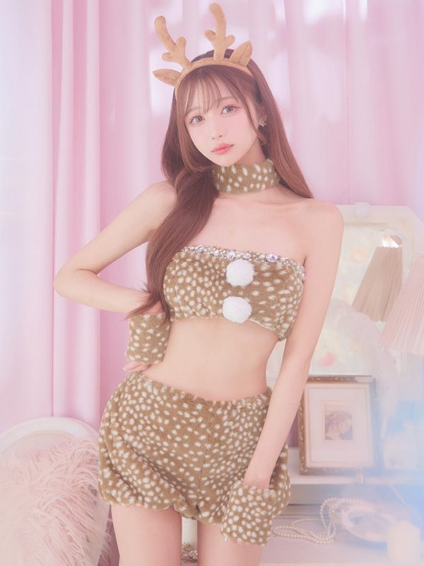 画像3: 【即日発送！】【サンタコス 7点セット】【フリーサイズ/1カラー】モコモコトナカイコスプレ[YMT] (3)