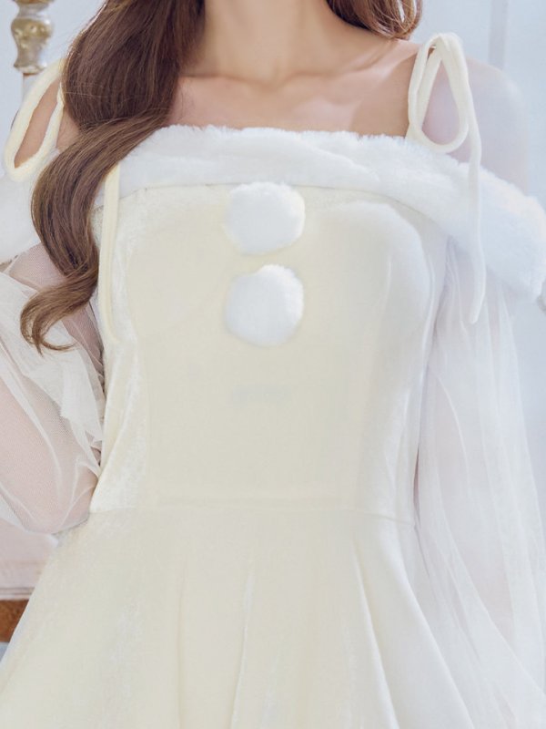 画像6: 【即日発送】【サンタコス 3点セット】【XS-XLサイズ/1カラー】オフショルダーシアーチュールフレアサンタコスプレ[YMT] (6)