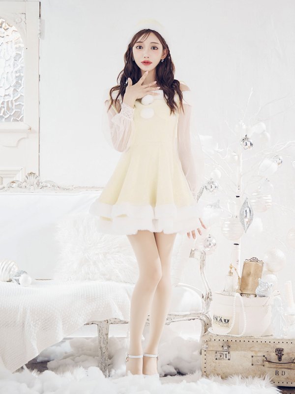 画像30: 【即日発送】【サンタコス 3点セット】【XS-XLサイズ/1カラー】オフショルダーシアーチュールフレアサンタコスプレ[YMT] (30)