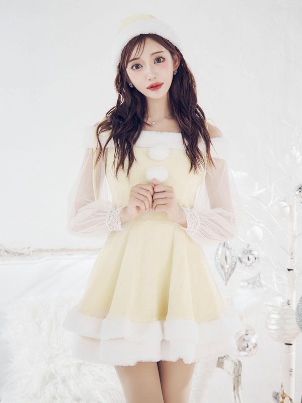 画像18: 【即日発送】【サンタコス 3点セット】【XS-XLサイズ/1カラー】オフショルダーシアーチュールフレアサンタコスプレ[YMT] (18)