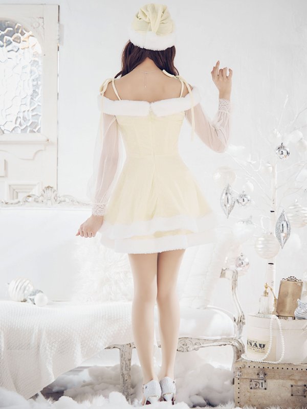 画像21: 【即日発送】【サンタコス 3点セット】【XS-XLサイズ/1カラー】オフショルダーシアーチュールフレアサンタコスプレ[YMT] (21)