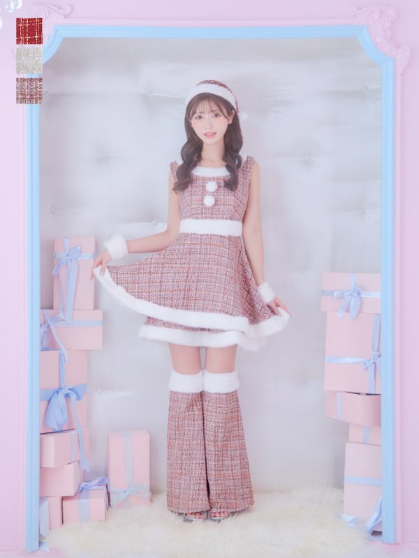 画像3: 即日発送!【サンタコス 5点セット】【S-Lサイズ/3カラー】ツイードチェック2段フレアスカートサンタコスプレ[YMT] (3)