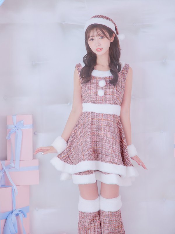 画像4: 即日発送!【サンタコス 5点セット】【S-Lサイズ/3カラー】ツイードチェック2段フレアスカートサンタコスプレ[YMT] (4)