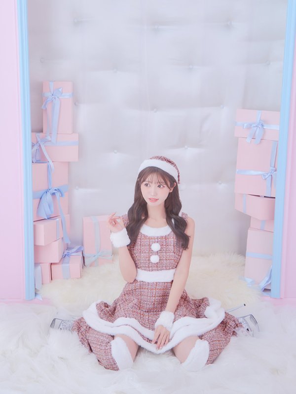 画像6: 即日発送!【サンタコス 5点セット】【S-Lサイズ/3カラー】ツイードチェック2段フレアスカートサンタコスプレ[YMT] (6)