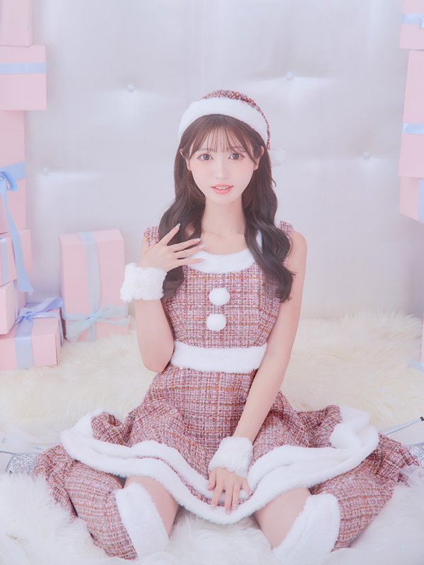 画像7: 即日発送!【サンタコス 5点セット】【S-Lサイズ/3カラー】ツイードチェック2段フレアスカートサンタコスプレ[YMT] (7)