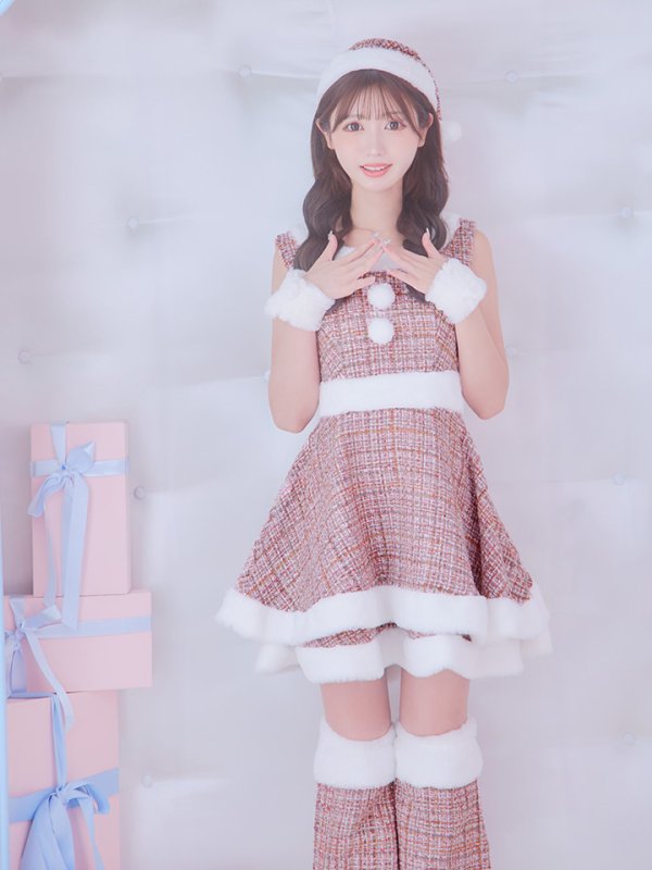 画像10: 即日発送!【サンタコス 5点セット】【S-Lサイズ/3カラー】ツイードチェック2段フレアスカートサンタコスプレ[YMT] (10)