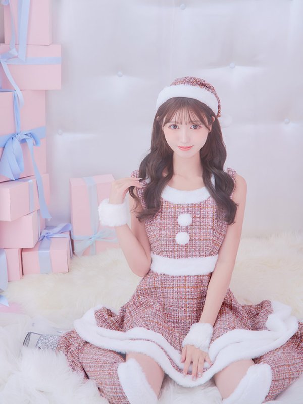 画像11: 即日発送!【サンタコス 5点セット】【S-Lサイズ/3カラー】ツイードチェック2段フレアスカートサンタコスプレ[YMT] (11)