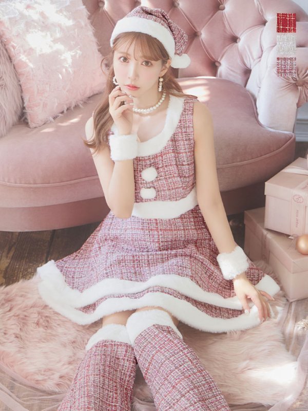 画像18: 即日発送!【サンタコス 5点セット】【S-Lサイズ/3カラー】ツイードチェック2段フレアスカートサンタコスプレ[YMT] (18)