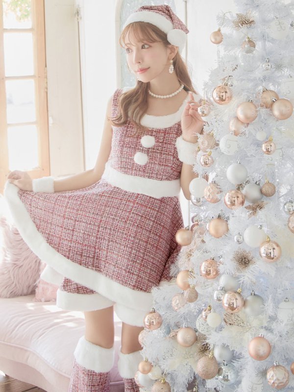 画像22: 即日発送!【サンタコス 5点セット】【S-Lサイズ/3カラー】ツイードチェック2段フレアスカートサンタコスプレ[YMT] (22)