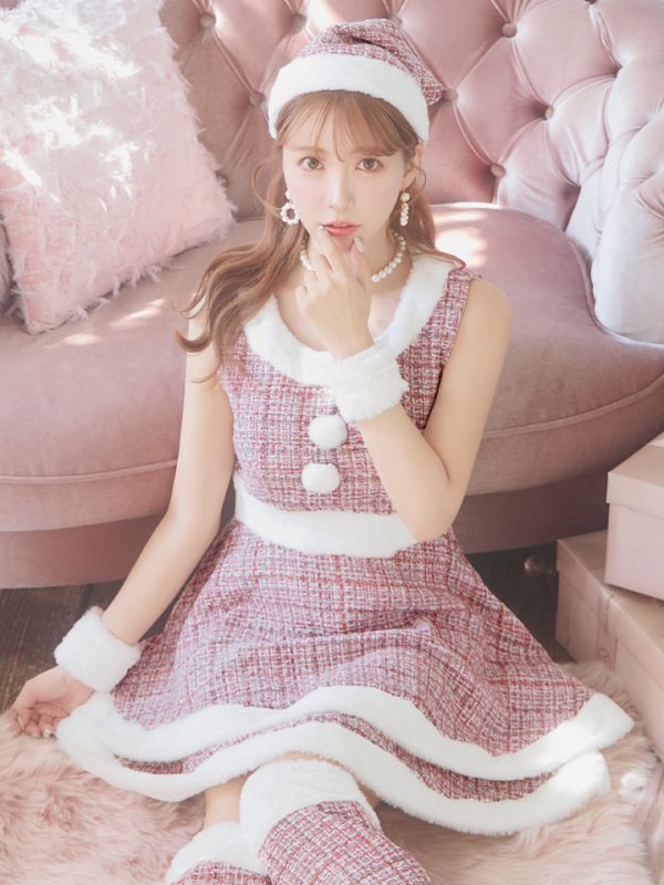 画像23: 即日発送!【サンタコス 5点セット】【S-Lサイズ/3カラー】ツイードチェック2段フレアスカートサンタコスプレ[YMT] (23)