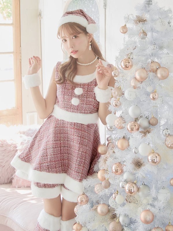 画像24: 即日発送!【サンタコス 5点セット】【S-Lサイズ/3カラー】ツイードチェック2段フレアスカートサンタコスプレ[YMT] (24)
