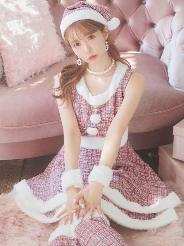 画像28: 即日発送!【サンタコス 5点セット】【S-Lサイズ/3カラー】ツイードチェック2段フレアスカートサンタコスプレ[YMT] (28)