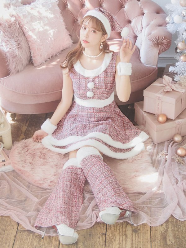 画像29: 即日発送!【サンタコス 5点セット】【S-Lサイズ/3カラー】ツイードチェック2段フレアスカートサンタコスプレ[YMT] (29)