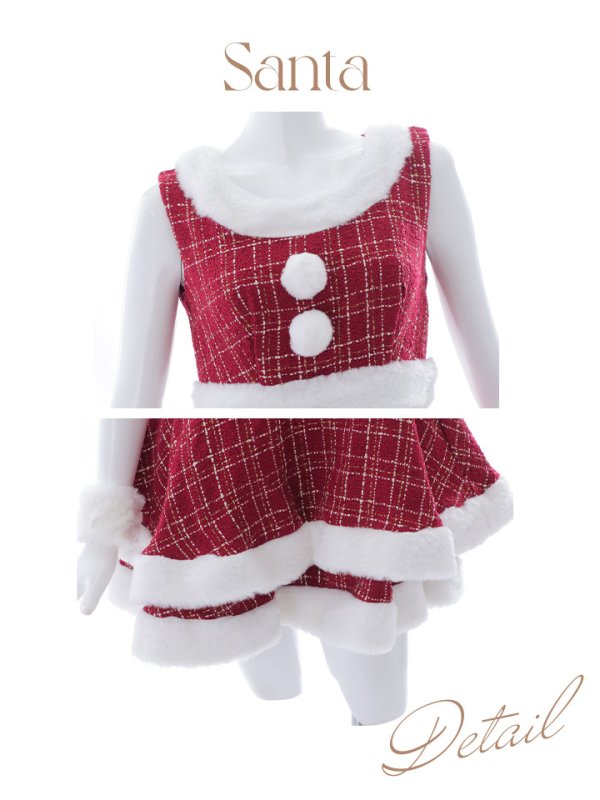 画像47: 即日発送!【サンタコス 5点セット】【S-Lサイズ/3カラー】ツイードチェック2段フレアスカートサンタコスプレ[YMT] (47)