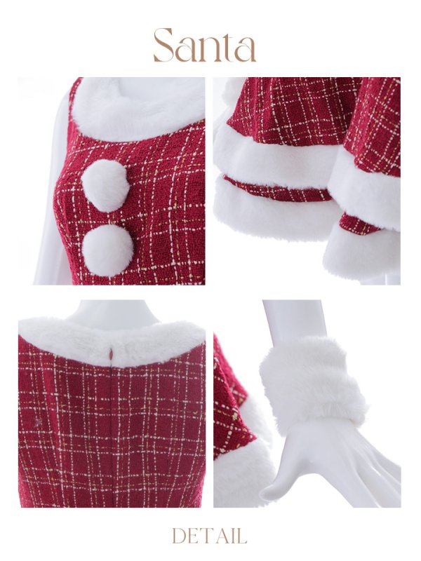 画像48: 即日発送!【サンタコス 5点セット】【S-Lサイズ/3カラー】ツイードチェック2段フレアスカートサンタコスプレ[YMT] (48)