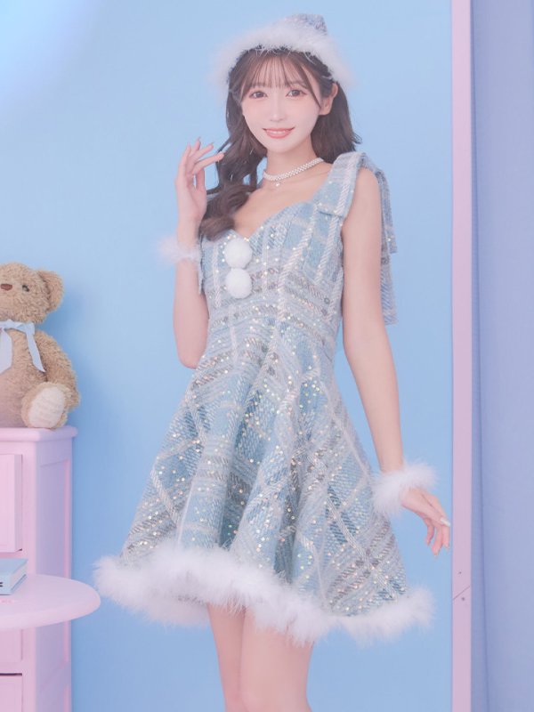 画像2: 即日発送!【サンタコス 4点セット】【S-Lサイズ/1カラー】フレアツイードサンタ[YMT] (2)