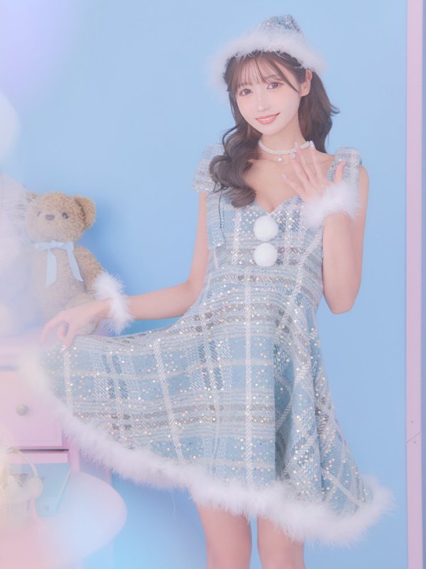 画像3: 即日発送!【サンタコス 4点セット】【S-Lサイズ/1カラー】フレアツイードサンタ[YMT] (3)