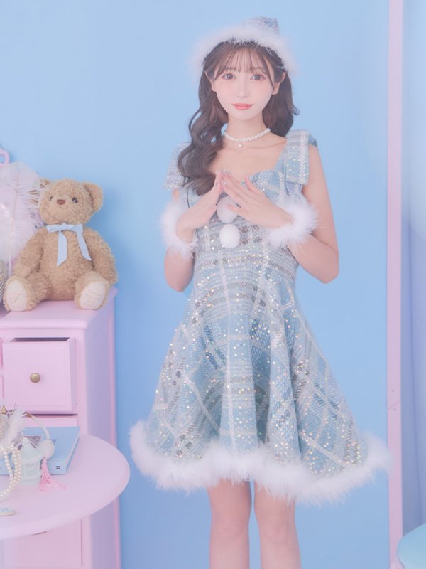 画像8: 即日発送!【サンタコス 4点セット】【S-Lサイズ/1カラー】フレアツイードサンタ[YMT] (8)