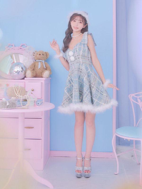 画像9: 即日発送!【サンタコス 4点セット】【S-Lサイズ/1カラー】フレアツイードサンタ[YMT] (9)