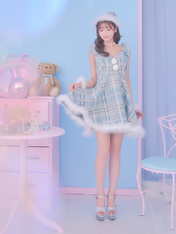 画像11: 即日発送!【サンタコス 4点セット】【S-Lサイズ/1カラー】フレアツイードサンタ[YMT] (11)