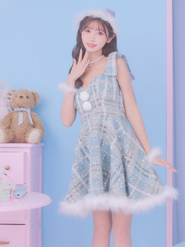 画像14: 即日発送!【サンタコス 4点セット】【S-Lサイズ/1カラー】フレアツイードサンタ[YMT] (14)