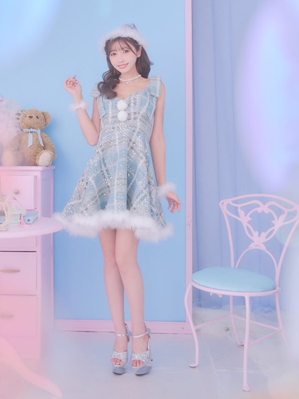 画像15: 即日発送!【サンタコス 4点セット】【S-Lサイズ/1カラー】フレアツイードサンタ[YMT] (15)