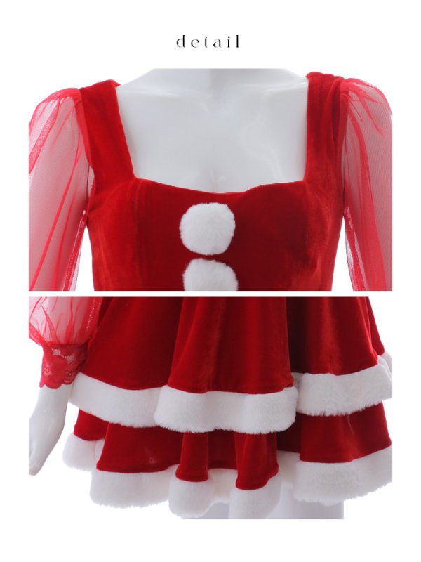 画像18: 【即日発送】【サンタコス 3点セット】【S-Lサイズ/1カラー】チュールシアーフレアサンタコスプレ[YMT] (18)