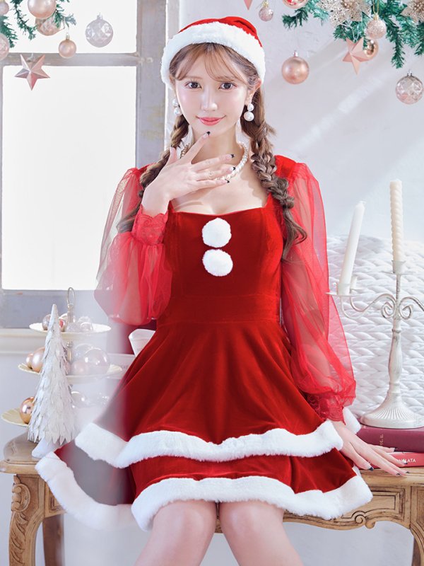 画像12: 【即日発送】【サンタコス 3点セット】【S-Lサイズ/1カラー】チュールシアーフレアサンタコスプレ[YMT] (12)
