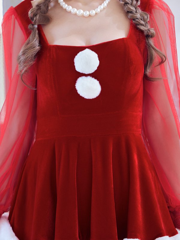 画像6: 【即日発送】【サンタコス 3点セット】【S-Lサイズ/1カラー】チュールシアーフレアサンタコスプレ[YMT] (6)