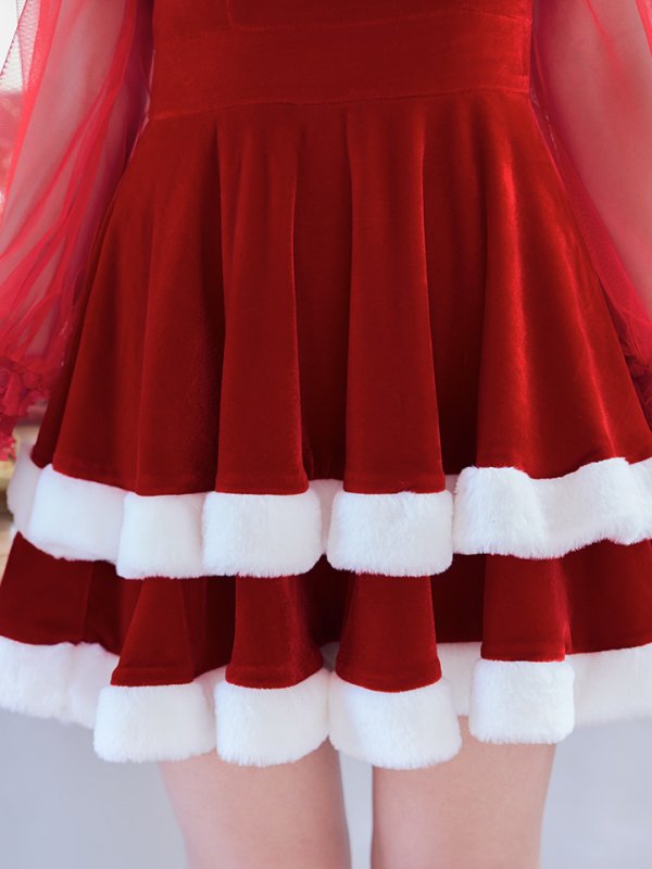 画像7: 【即日発送】【サンタコス 3点セット】【S-Lサイズ/1カラー】チュールシアーフレアサンタコスプレ[YMT] (7)