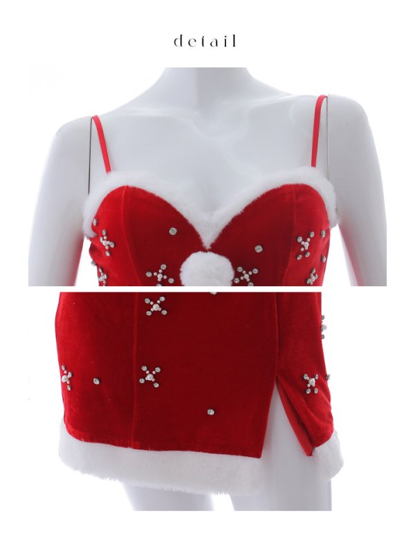 画像34: 【即日発送！】【サンタコス 4点セット】【XS-XLサイズ/2カラー】ビジュータイトキャミワンピサンタ[YMT] (34)