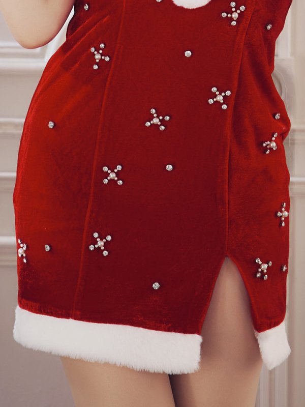 画像6: 【即日発送！】【サンタコス 4点セット】【XS-XLサイズ/2カラー】ビジュータイトキャミワンピサンタ[YMT] (6)