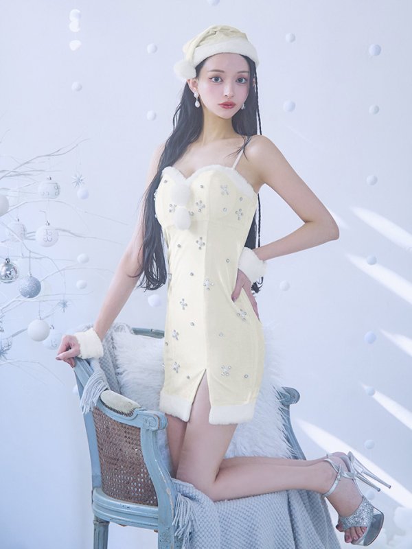 画像26: 【即日発送！】【サンタコス 4点セット】【XS-XLサイズ/2カラー】ビジュータイトキャミワンピサンタ[YMT] (26)