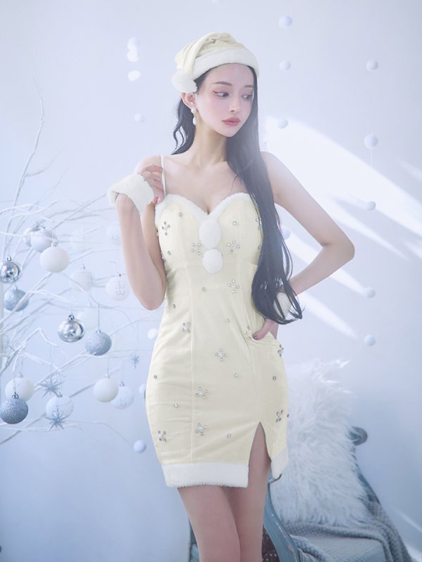 画像17: 【即日発送！】【サンタコス 4点セット】【XS-XLサイズ/2カラー】ビジュータイトキャミワンピサンタ[YMT] (17)