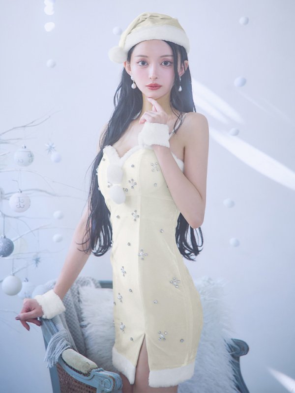 画像20: 【即日発送！】【サンタコス 4点セット】【XS-XLサイズ/2カラー】ビジュータイトキャミワンピサンタ[YMT] (20)